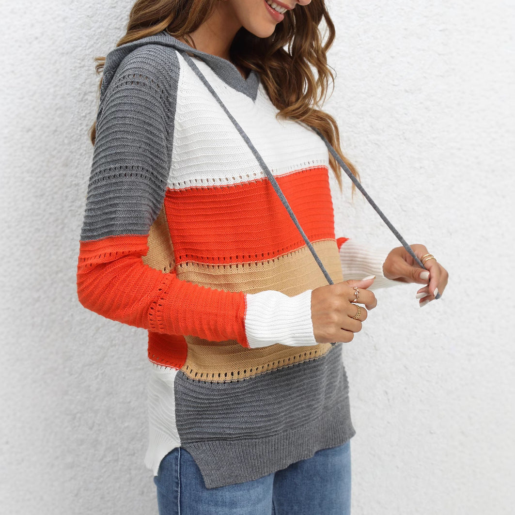 Damen Layered Kapuzenpullover mit atmungsaktiver Struktur und modischem Farbblockdesign Drune