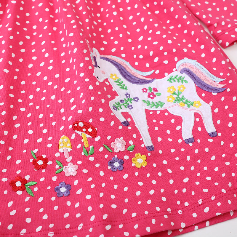 Mädchen Langarmkleid mit verspieltem Einhorn-Motiv Drune