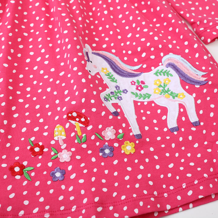 Mädchen Langarmkleid mit verspieltem Einhorn-Motiv Drune