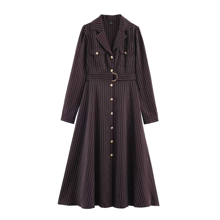 Damen Hemdblusenkleid im Nadelstreifen-Look mit Taillengürtel Drune