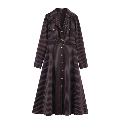 Damen Hemdblusenkleid im Nadelstreifen-Look mit Taillengürtel Drune