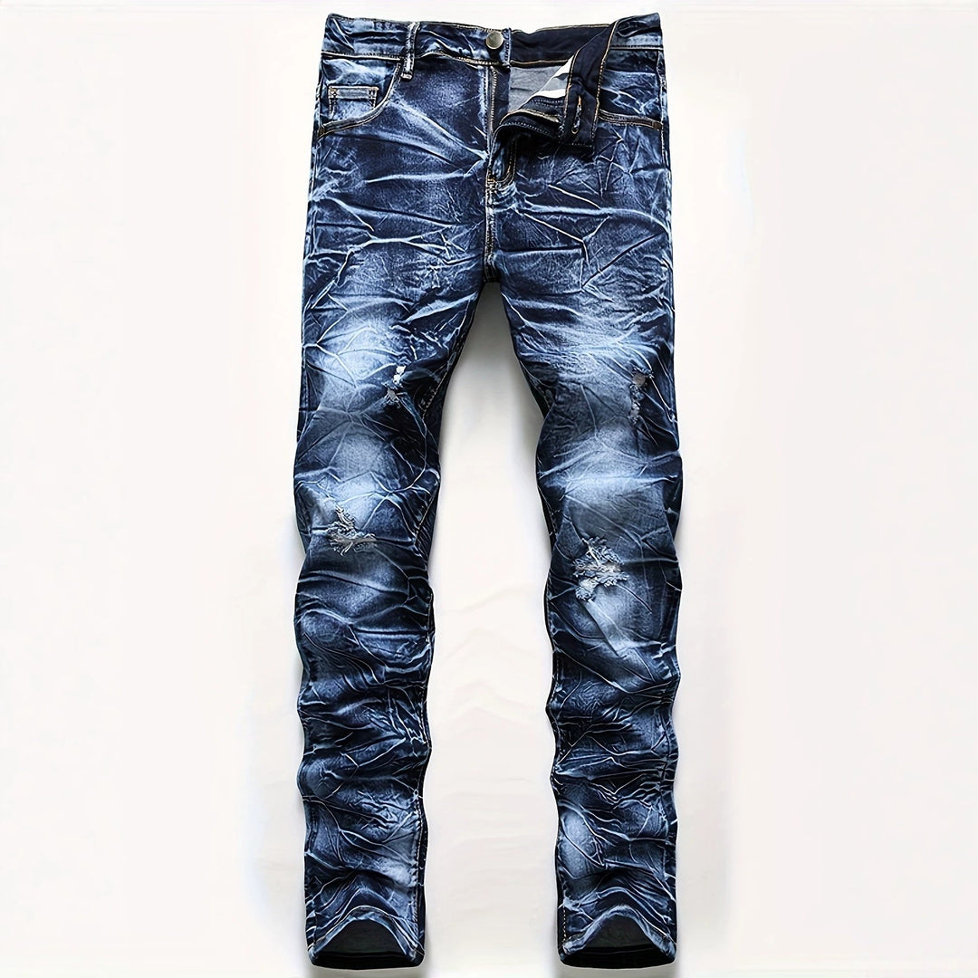 Herren Modische Slim-Fit Jeans im Used-Look Drune