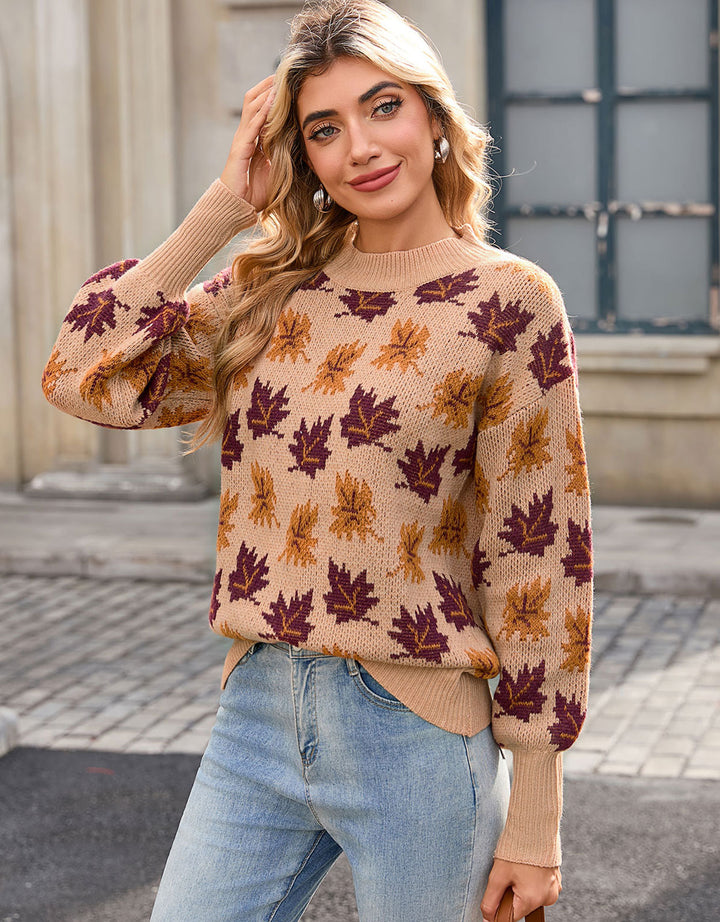 Damen Strickpullover mit herbstlichem Blätterdesign Drune