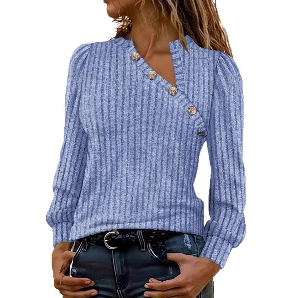 Damen Gerippter Feinstrickpullover mit asymmetrischer Knopfleiste Drune