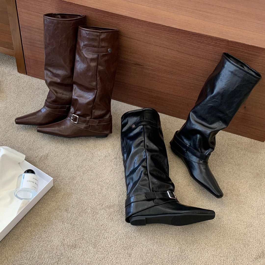 Damen Überknie-Stiefel aus Leder Drune