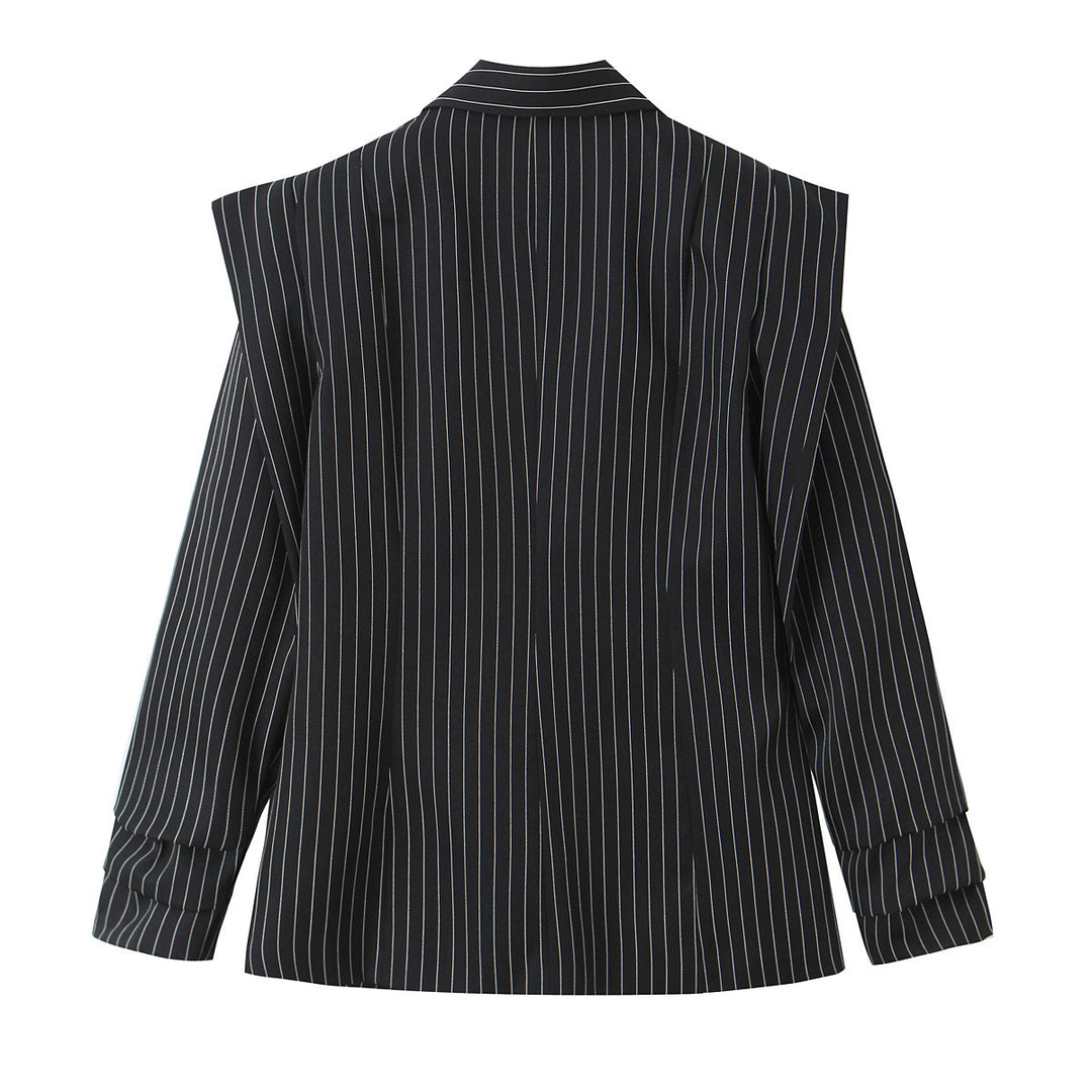 Damen Doppelreihiger Oversize-Blazer mit Nadelstreifen und markanten Schulterpolstern Drune