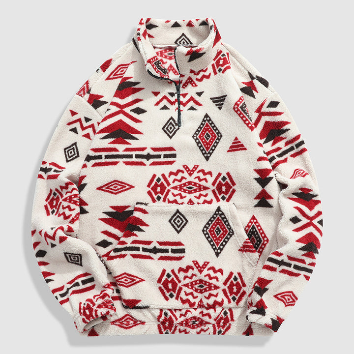 Herren Gemütlicher Fleece-Pullover mit halbem Reißverschluss und geometrischem Muster Drune