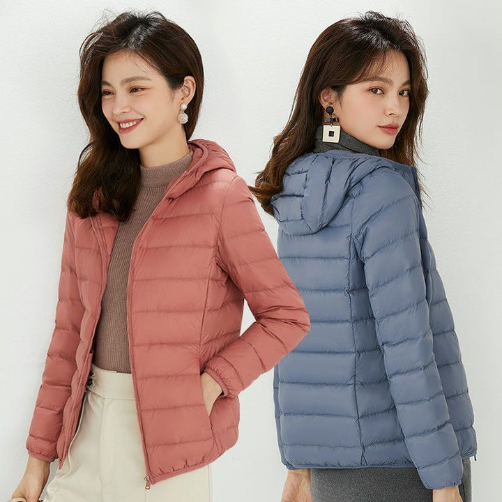 Damen Ultraleichte gesteppte Kapuzenjacke mit ultraflacher Thermowatte Drune