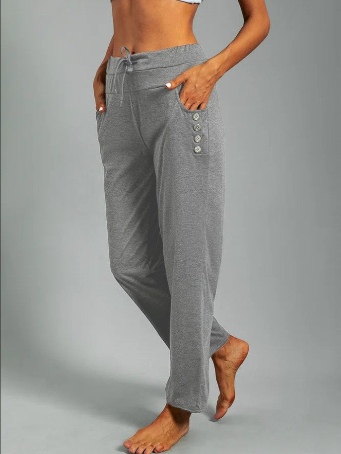 Damen Relaxed Fit Casual Lounge-Hosen mit Knopfakzenten Drune