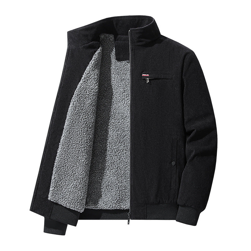 Herren hochwertiger Cordblouson mit Teddy-Innenfutter, Stehkragen und Brust-Reißverschluss Drune