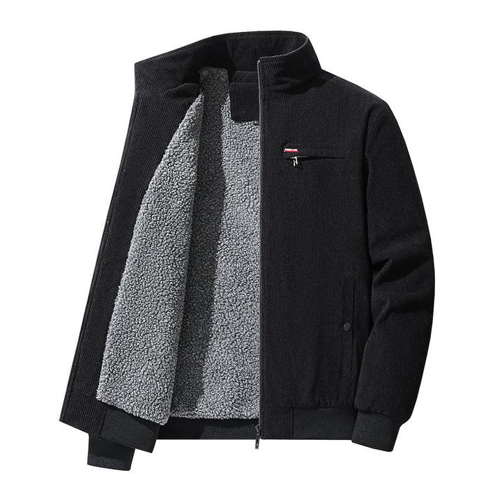 Herren hochwertiger Cordblouson mit Teddy-Innenfutter, Stehkragen und Brust-Reißverschluss Drune