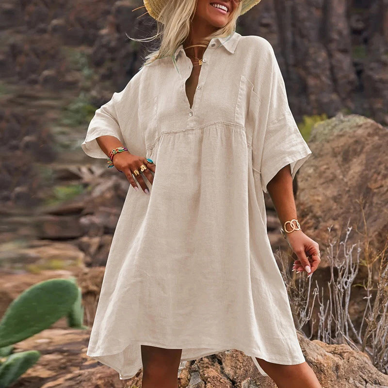 Damen Entspanntes Passform Vielseitiges Leinenkleid Drune