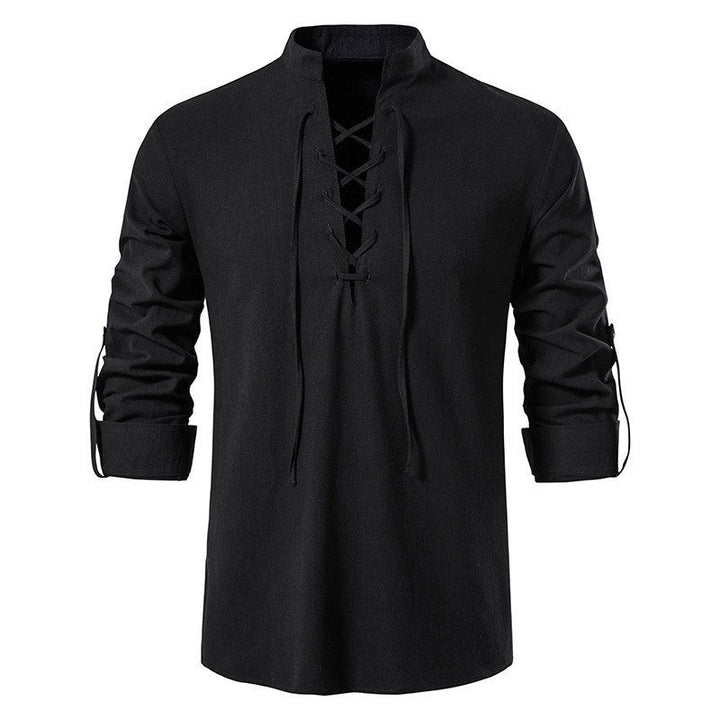 Herren lässiges Langarmhemd mit modernem Schnürdesign und hochqualitativer Baumwolle Drune