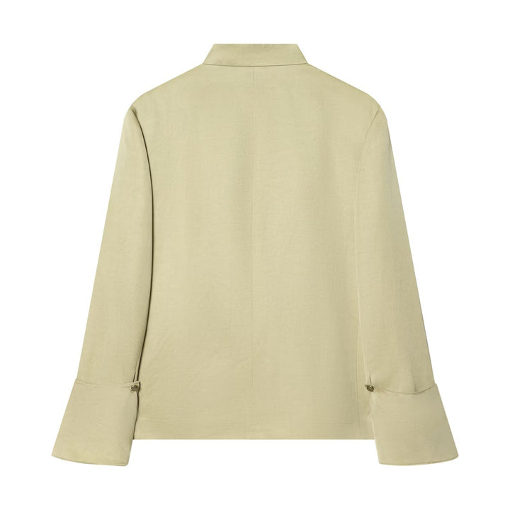 Damen Asymmetrischer Kurzblazer mit Stehkragen und Zierknopfleiste Drune