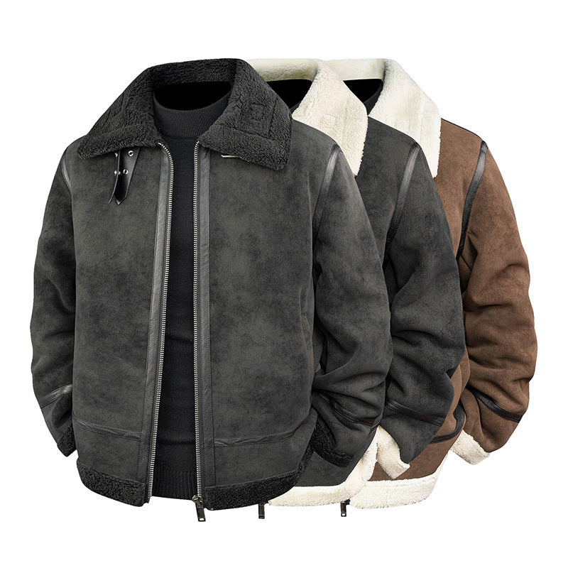 Herren Stylische Bomberjacke mit Kunstfell-Kragen Drune