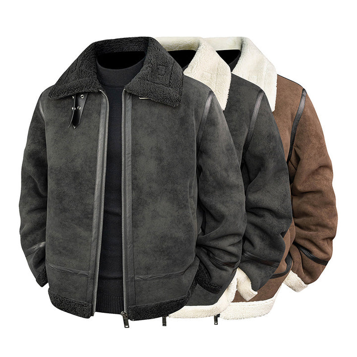 Herren Stylische Bomberjacke mit Kunstfell-Kragen Drune
