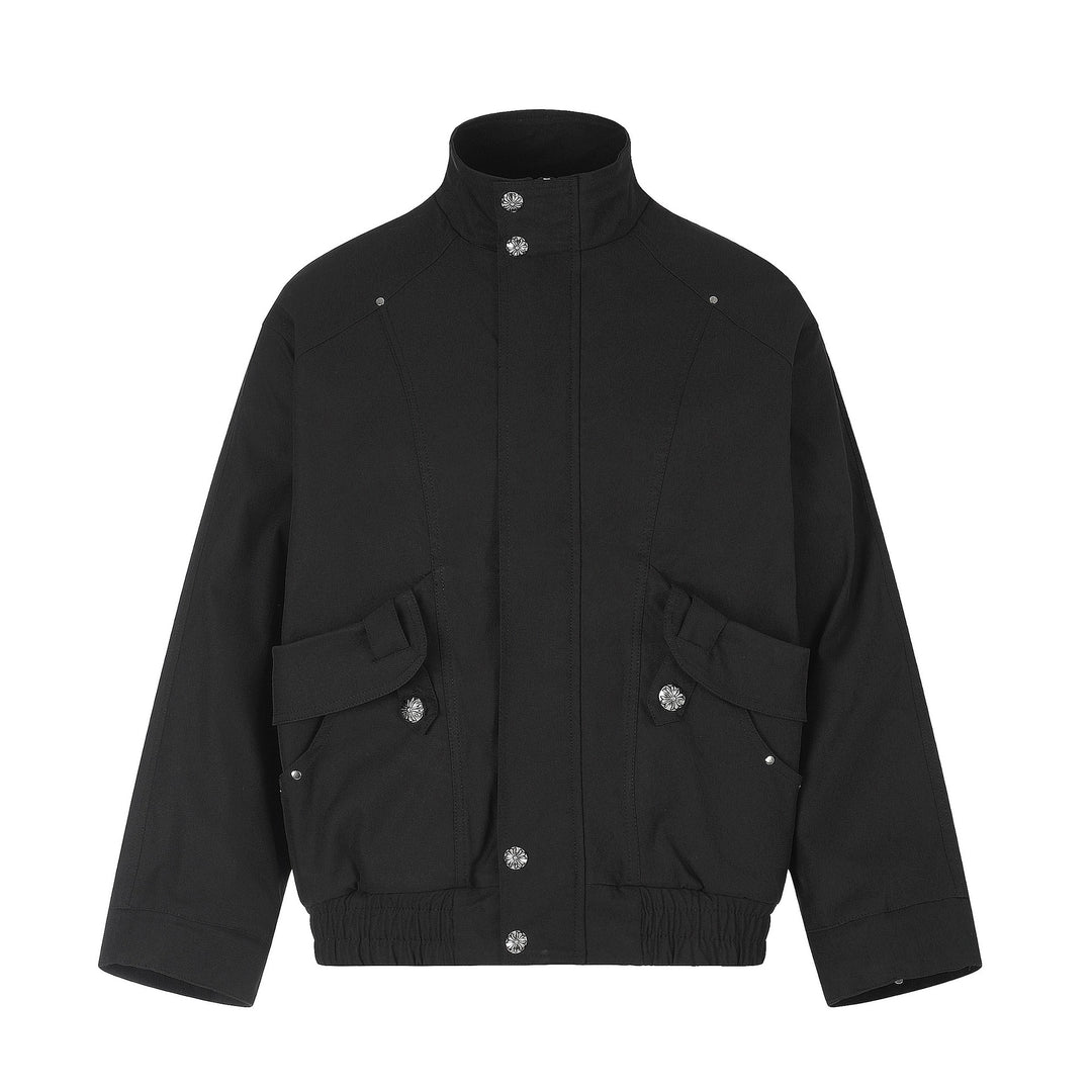 Damen Kurzer Boxy‑Bomber mit hohem Funnelkragen, Utility‑Pattentaschen und elastischem Saum Drune