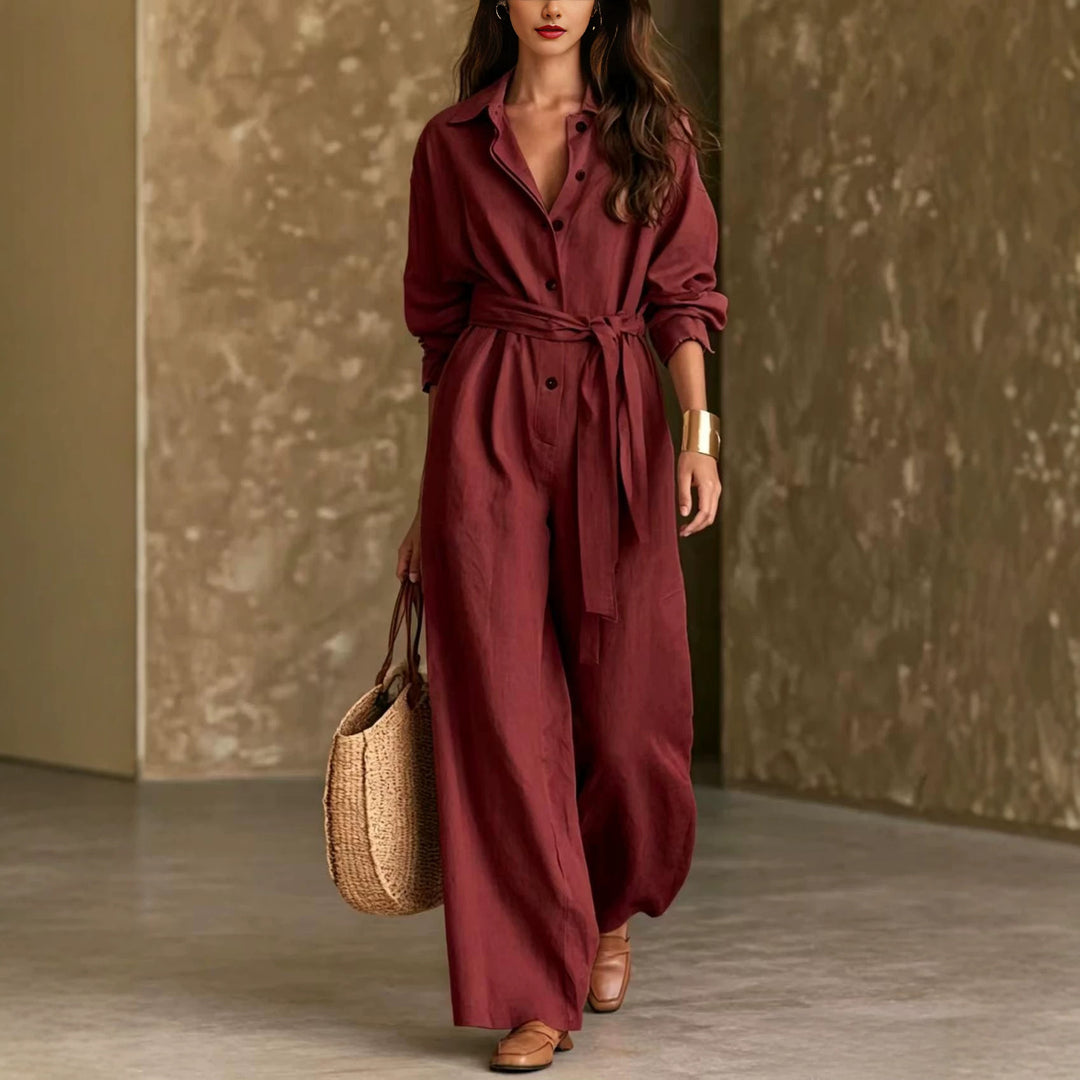 Damen Elegantes Hemdkleid mit Taillengürtel Drune