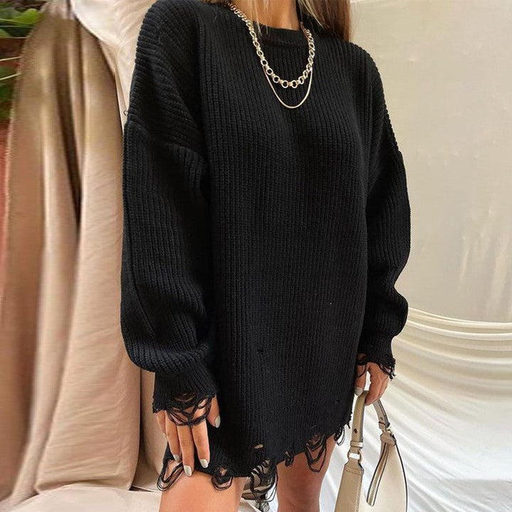 Drune Ripped O Neck Oversized Sweater Kleid