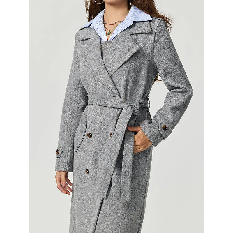 Damen eleganter Wollmantel mit doppelter Knopfleiste und lässigem Schnitt Drune
