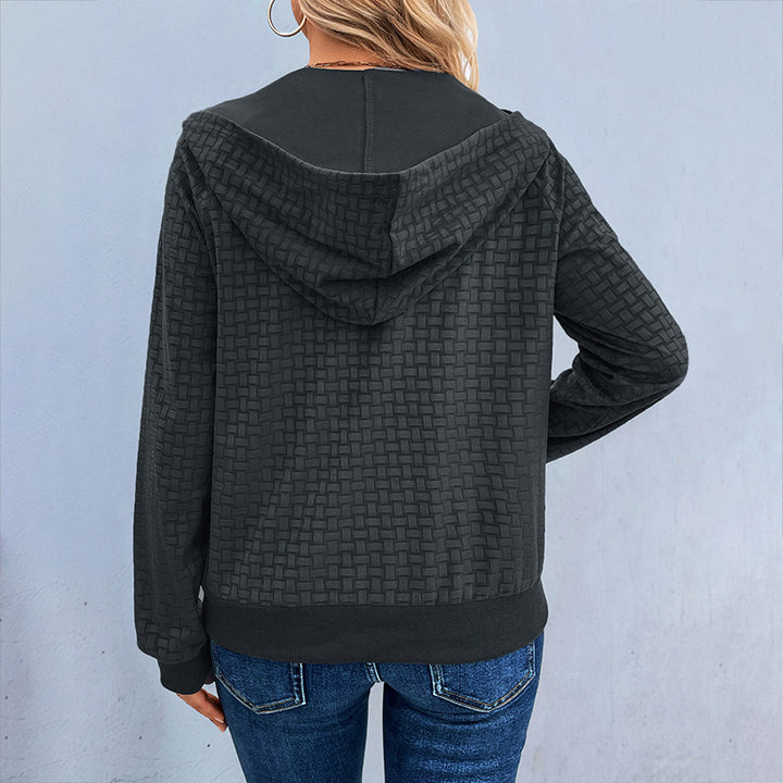 Damen Texturiertes Kapuzen-Henley-Pullover mit Knopfleiste und Kängurutasche Drune