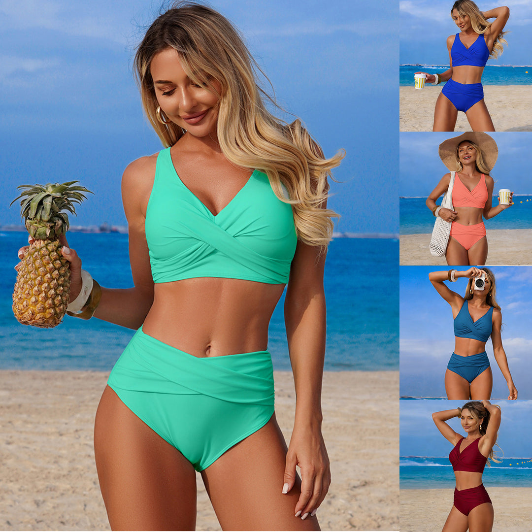 Damen Hochgeschnittenes Bikini-Set mit Wickeldetail Drune