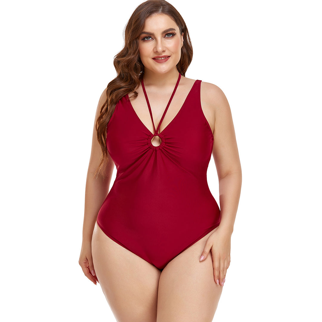 Damen Eleganter Hochgeschnittener Einteiler Badeanzug mit modischem Ringdetail Drune
