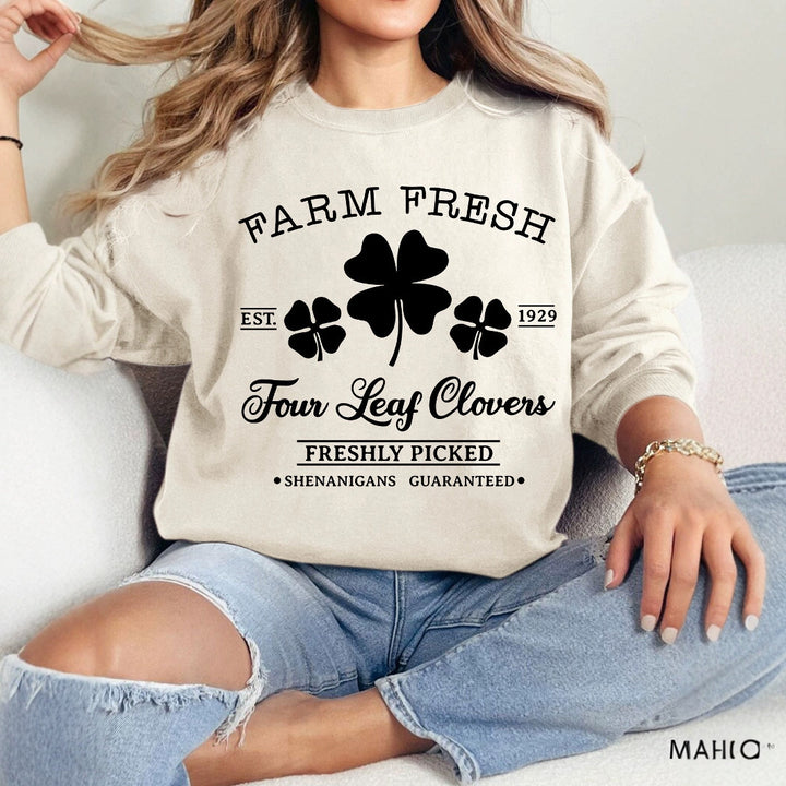 Damen Freizeit-Sweatshirt mit vintage-inspiriertem Klee-Motiv und gemütlicher Passform Drune