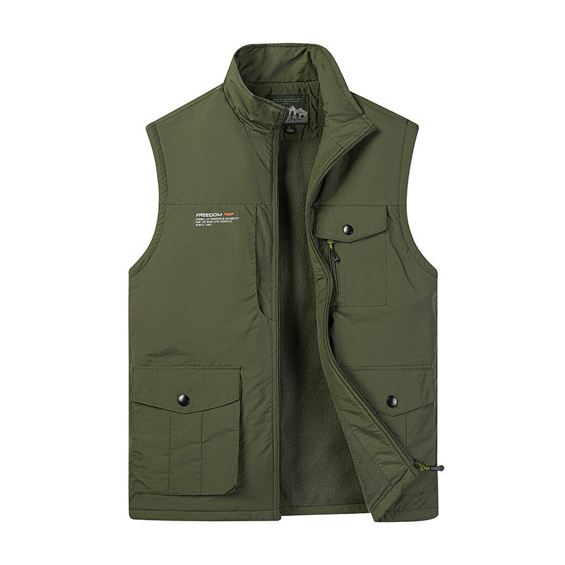 Herren Leichte Fleece-gefütterte Outdoor-Weste mit Mehrfachtaschen und Stehkragen Drune