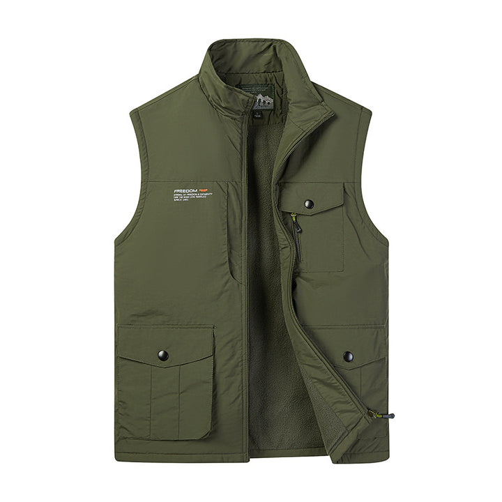 Herren Leichte Fleece-gefütterte Outdoor-Weste mit Mehrfachtaschen und Stehkragen Drune