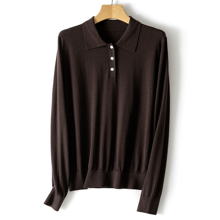 Damen Feinstrick-Polopullover mit Knopfleiste, leichtem Fall und Rippbündchen Drune