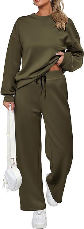 Damen nan zweiteiliges French-Terry Lounge-Set mit oversized Rundhals-Pullover und weitem Highwaist-Jogger Drune