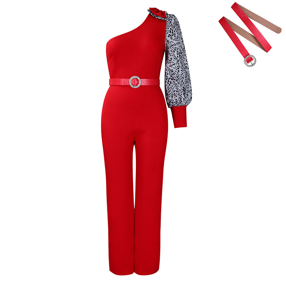 Damen Jumpsuit mit asymmetrischem Design und eleganten Puffärmeln Drune