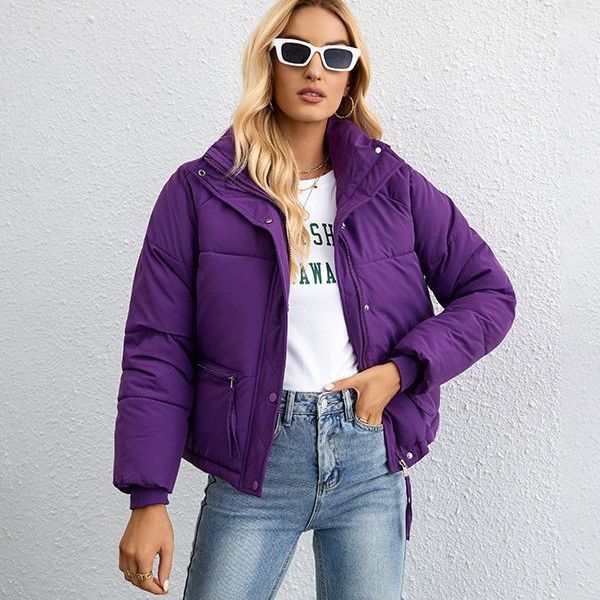 Damen nan kurze gesteppte Daunenoptik-Steppjacke mit hohem Stehkragen, Kordelzug und Ziptaschen Drune