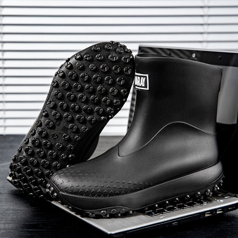 Unisex Wasserdichte Kurz-Gummistiefel mit rutschfester Noppenlaufsohle und wärmeisolierender Innensohle Drune