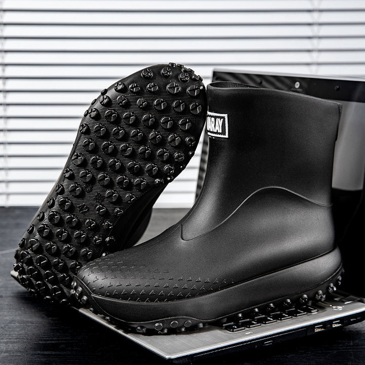 Unisex Wasserdichte Kurz-Gummistiefel mit rutschfester Noppenlaufsohle und wärmeisolierender Innensohle Drune