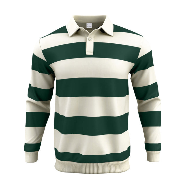 Herren nan gestreiftes Rugby-Poloshirt aus Baumwollmischung mit kurzer Knopfleiste und Rippbündchen Drune