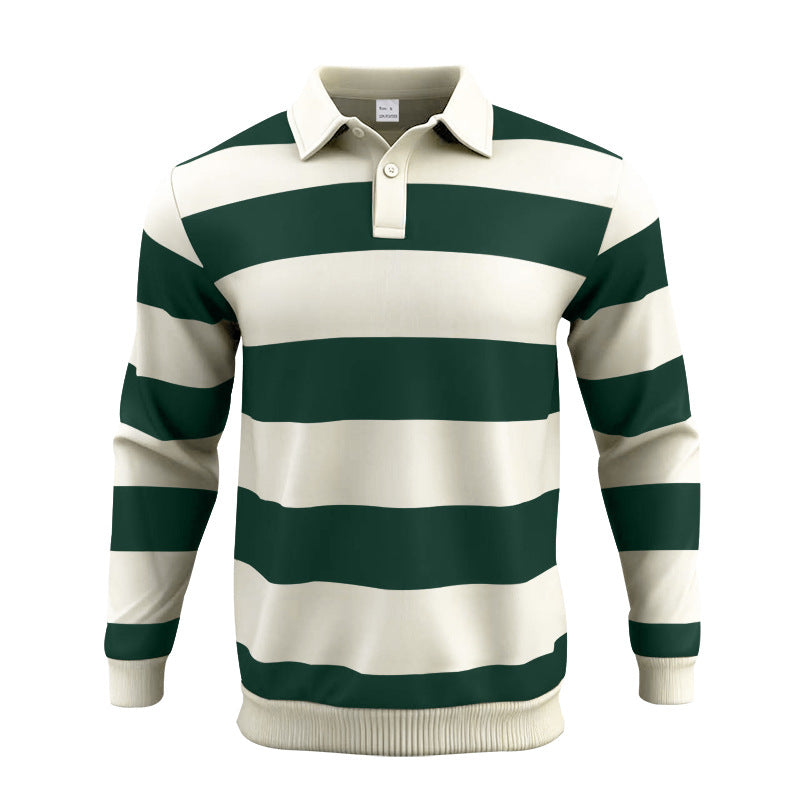 Herren nan gestreiftes Rugby-Poloshirt aus Baumwollmischung mit kurzer Knopfleiste und Rippbündchen Drune