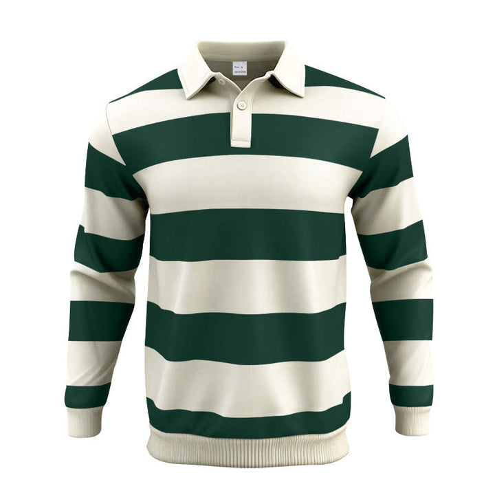Herren nan gestreiftes Rugby-Poloshirt aus Baumwollmischung mit kurzer Knopfleiste und Rippbündchen Drune
