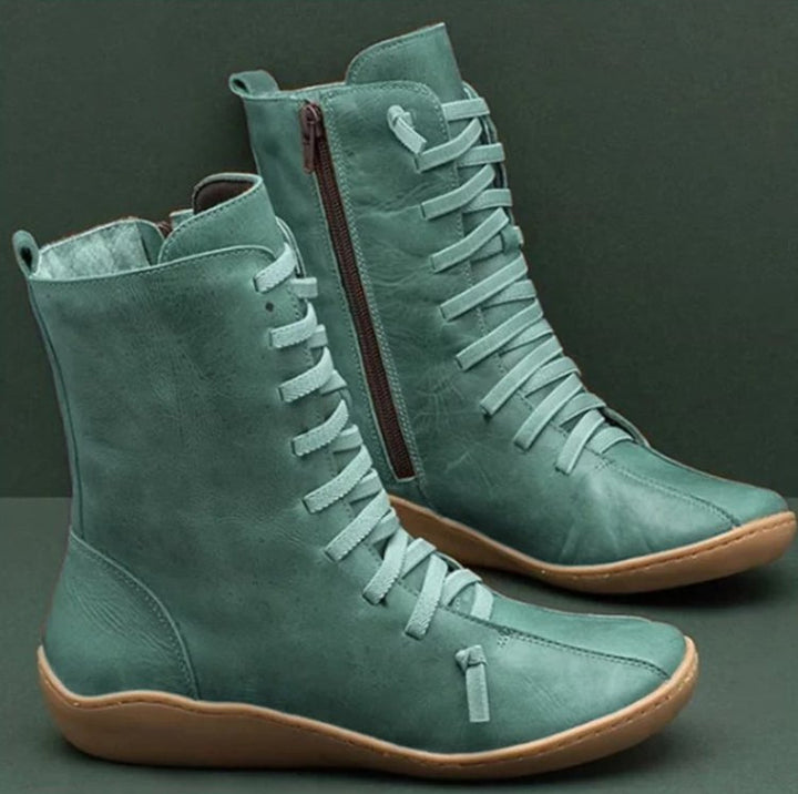 Damen knöchelhohe Schnür-Boots mit seitlichem Reißverschluss und stoßdämpfender Gummisohle Drune