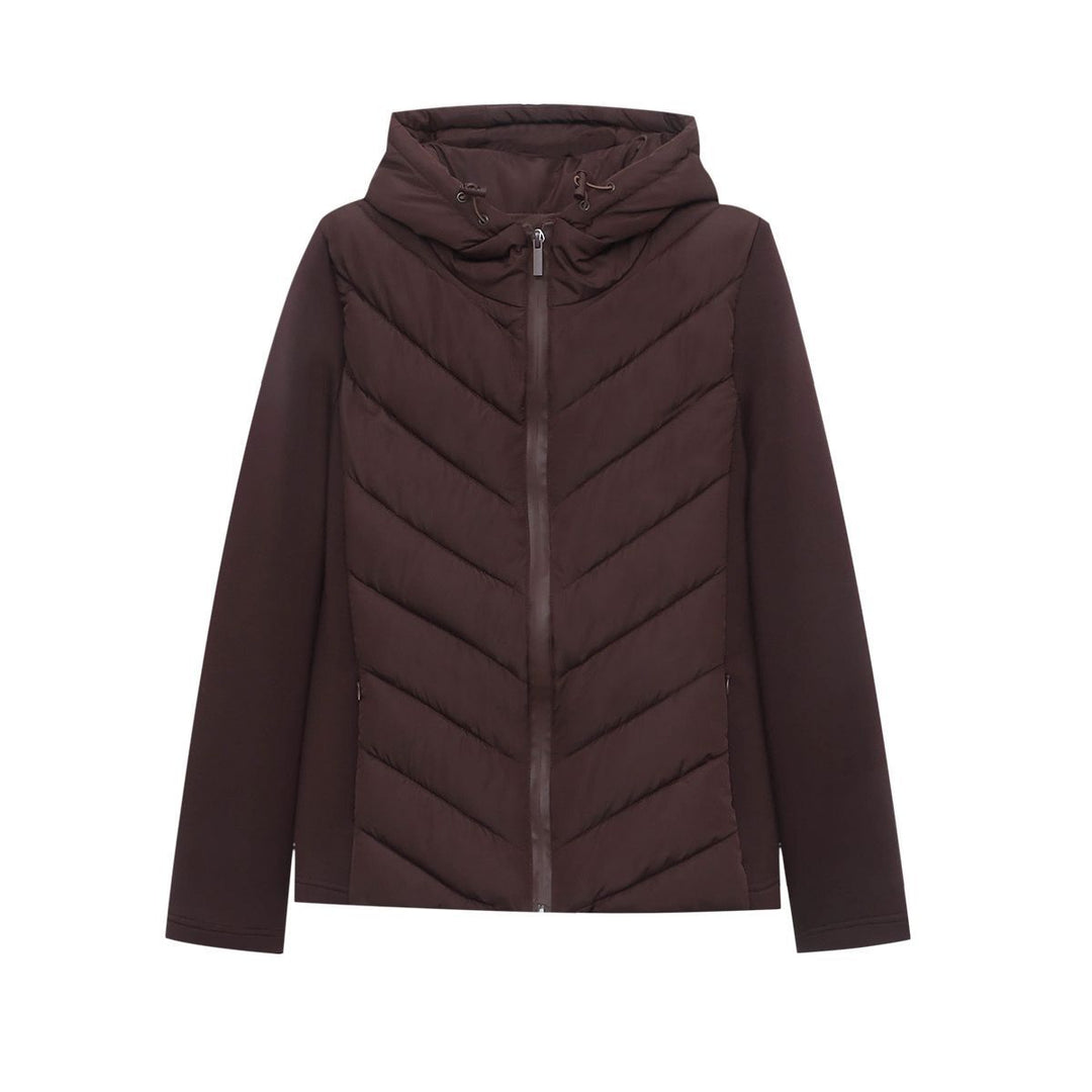 Damen nan gesteppte Hybridjacke mit Kapuze, chevron-Steppung und elastischen Softshellärmeln Drune