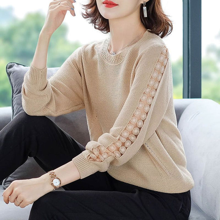 Damen Eleganter Strickpullover mit Lochmuster Drune
