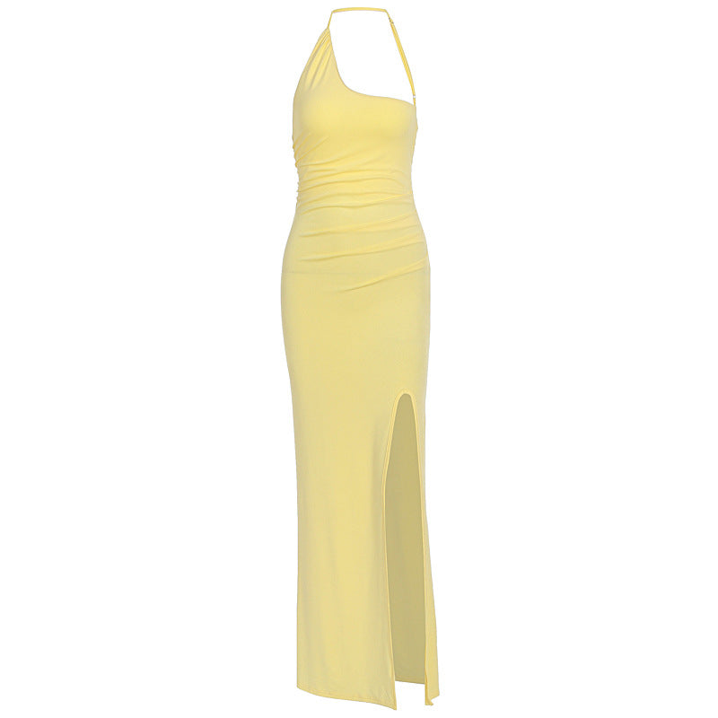Damen Elegantes Maxikleid mit asymmetrischem Ausschnitt und Schlitz Drune