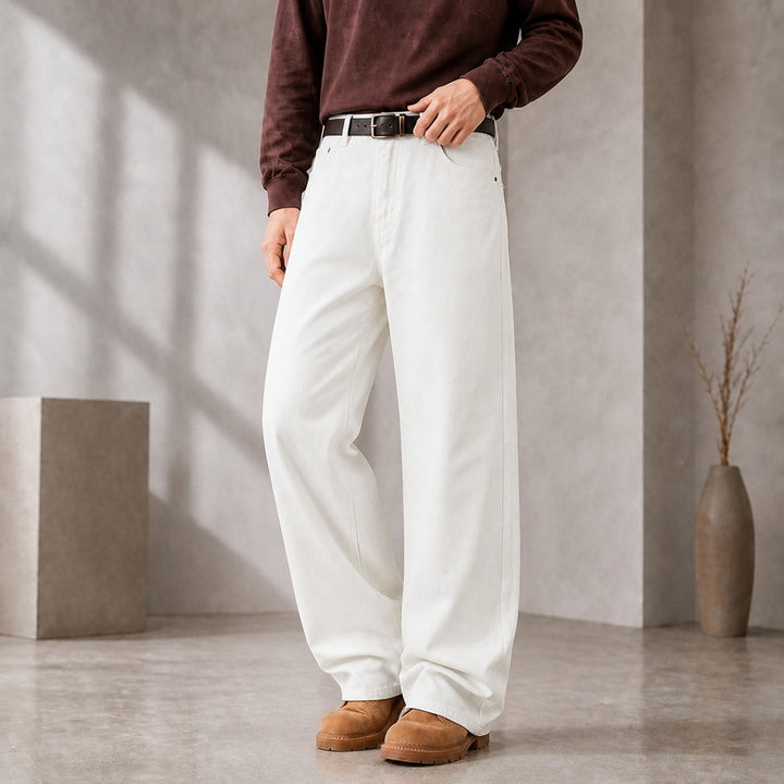 Herren Weite Baumwoll-Jeans mit hohem Bund und Five-Pocket-Design Drune