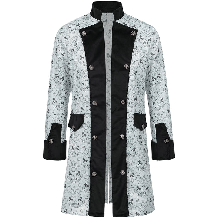 Herren nan taillierter Brokat-Gehrock mit ornamentalem Jacquardmuster und Samtbesatz Drune