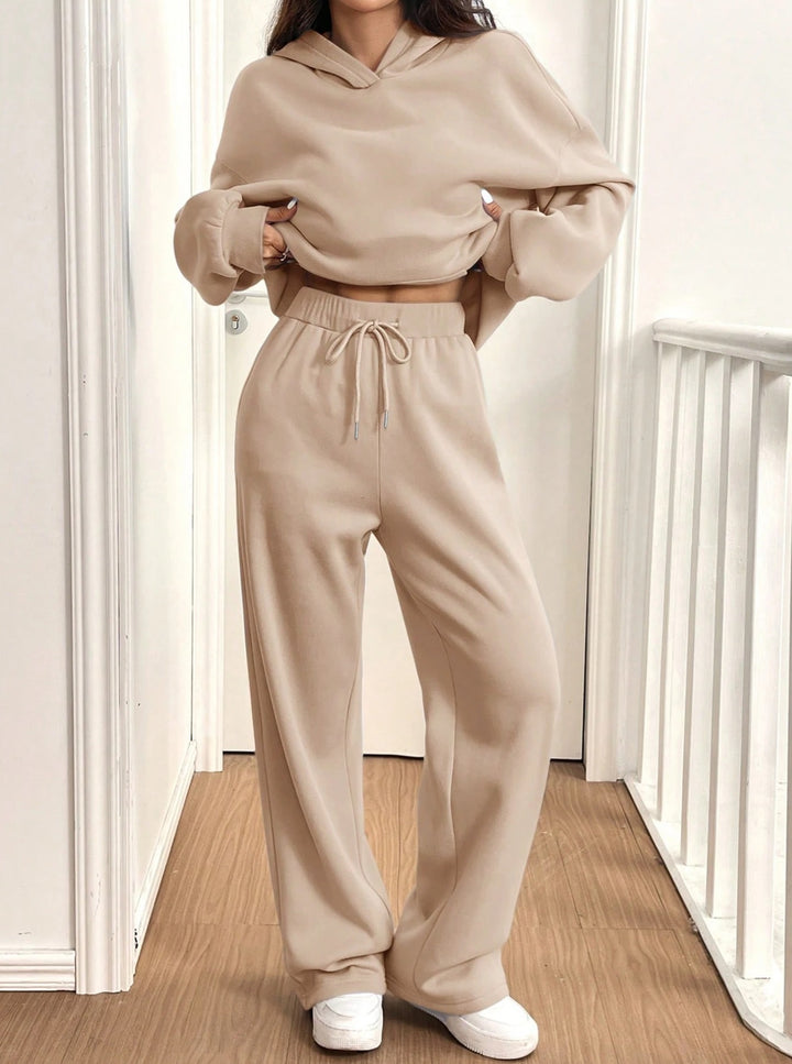 Damen lässiger Hoodie mit hoher Taille und weitem Hosen-Set Drune