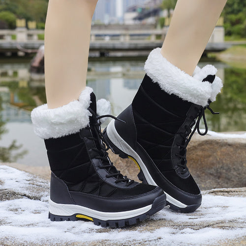 Damen Winterstiefel mit Kunstfellkragen, gesteppter Schaft und profilierter Thermosohle Drune