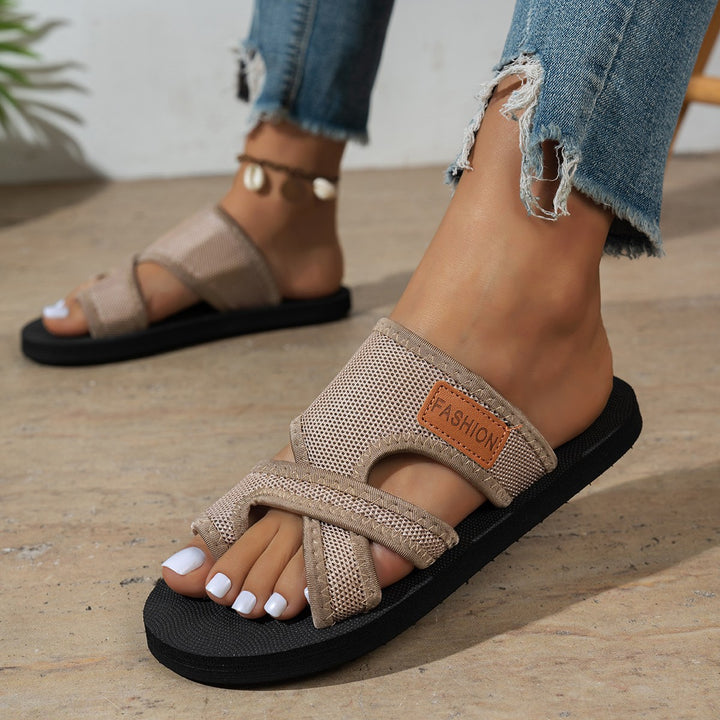Damen  atmungsaktive Mesh-Zehentrenner-Sandale mit verstellbarem Klettverschluss und ergonomischem Komfortfußbett Drune