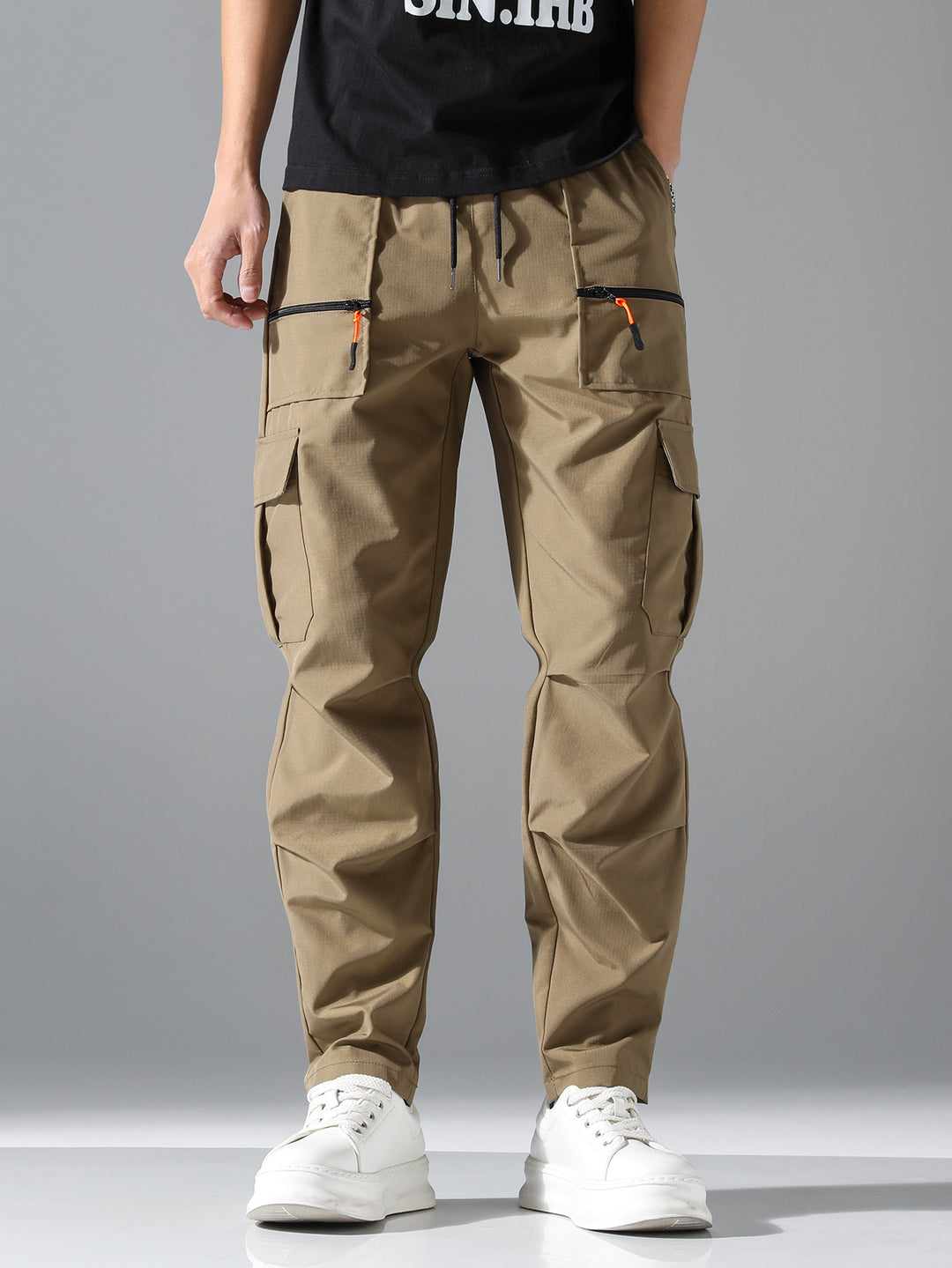 Herren Utility-Cargohose mit Reißverschlusstaschen, Tunnelzugbund & vorgeformten Kniepartien Drune