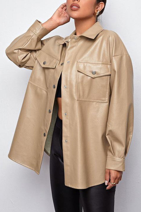 Drune | Plans Khaki Faux Leder Shacket